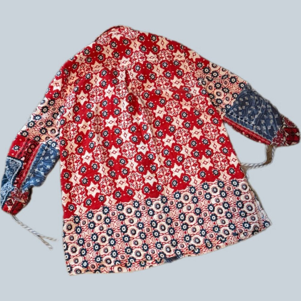 John Mark Boho Patchwork Peasant Blouse Red Blue … - image 3